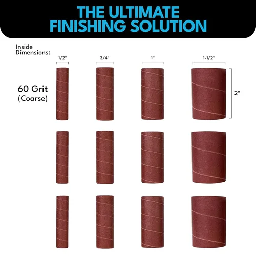 Vista 4 de LINE10 Tools Paquete de 12 mangas de lijado de husillo, 2 pulgadas de largo, gruesas, grano 60