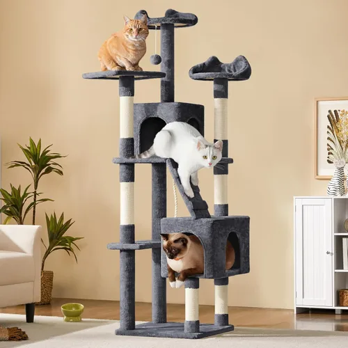 Yaheetech Árbol para gatos de 72 pulgadas, torre para gatos de varios niveles con 2 condominios y 6 postes rascadores, 3 perchas y bola de juguete