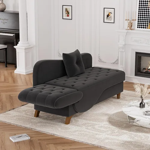 Vista 28 de Tumbona interior con almacenamiento, reposabrazos ajustable, silla de lectura reclinable, sofá cama con almohada, futón de terciopelo 3 en 1