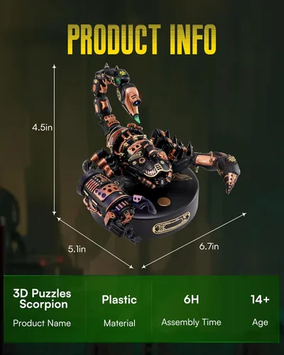 Vista 4 de RoWood Rompecabezas de metal 3D para adultos, rompecabezas mecánico para adultos, kit de modelo de escorpión, kits de construcción de modelos