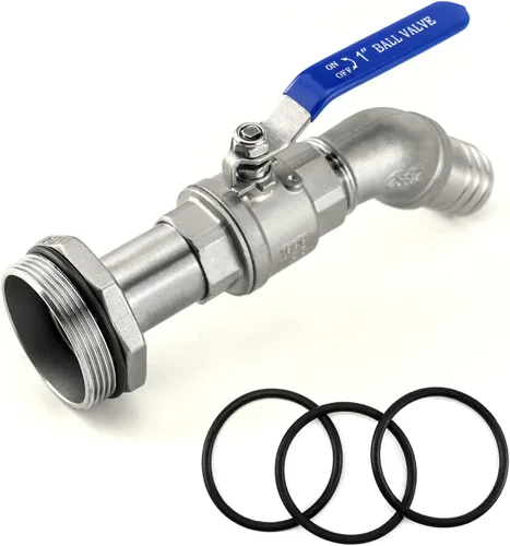 Vista 3 de QWORK Grifo de tambor para tambor de acero/plástico de 55 galones, grifo de barril de acero inoxidable de 2 pulgadas con salida de 1-1/4 pulgadas