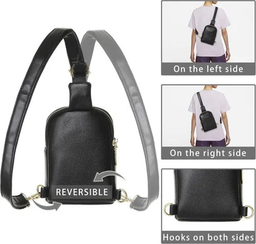 Vista 3 de Bolsa cruzada pequeña tipo cangurera de cuero vegano para mujeres y niñas, regalos para ella