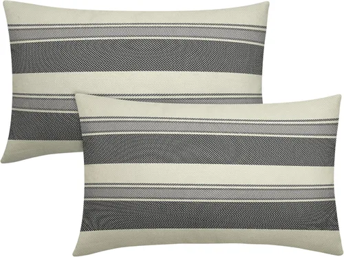Vista 25 de Juego de 2 fundas de almohada a rayas negras y marrones de 16 x 16 pulgadas, diseño de rayas bohemias con estampado de rayas color crema, fundas