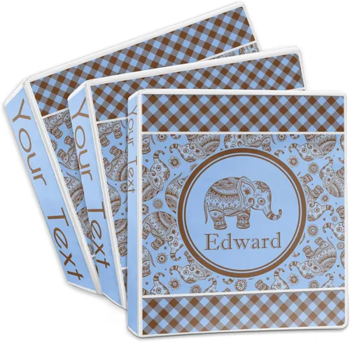 Vista 3 de Carpeta personalizada de 3 anillos Gingham & Elephants - 1 pulgada