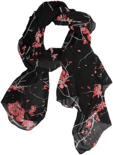Vista 2 de Alaza - Bufanda larga de seda para mujer con diseño de flor de cerezo, color rojo