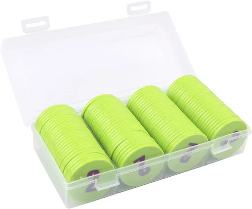 Vista 20 de Juego de 100 fichas de póquer – Monedas circulares de plástico de 1.58 pulgadas para juegos y contar, 0.16 oz cada una, accesorios perfectos