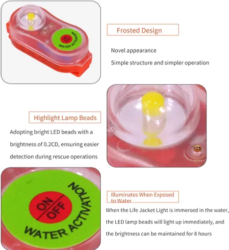 Vista 4 de Luz de chaleco salvavidas, 2 unidades, localizador automático, luz estroboscópica, equipo de seguridad para barcos Marine Boat Flares, LED Camping
