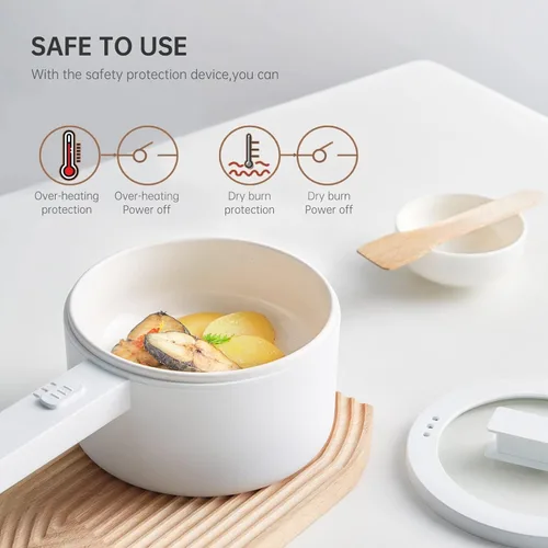 Vista 4 de olakys - Olla caliente eléctrica, mini olla caliente de 1.5 L, esmalte de cerámica, olla portátil antiadherente, olla eléctrica para carne, huevo