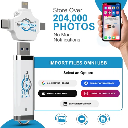 Vista 7 de ThePhotoStick® Omni - Unidad flash USB de 32 GB y memoria extraíble, copia de seguridad automática de fotos y videos para iPhone, Android, Mac y PC
