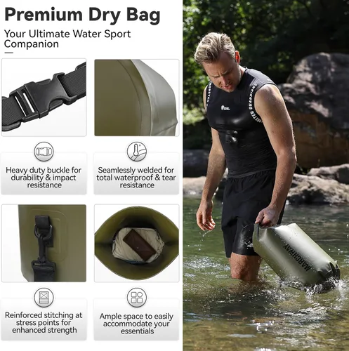 Vista 2 de MARCHWAY - Bolso seco flotante e impermeable 1.32/2.64/5.28/7.93/10.57 galones, parte superior enrollable, mantiene secos equipos de kayak rafting
