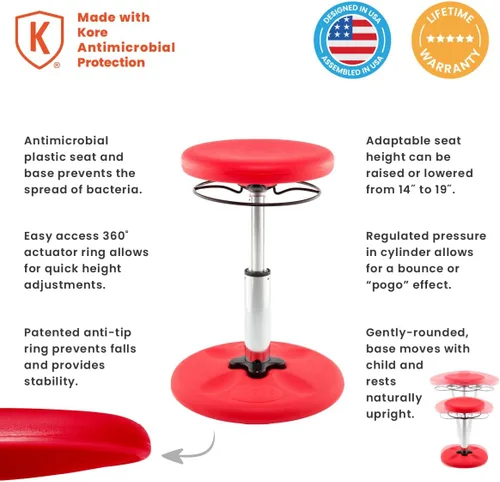 Vista 24 de Kore - Silla de altura ajustable, asiento activo para niños, adolescentes: Mejor que una pelota de equilibrio, asientos flexibles para aula.