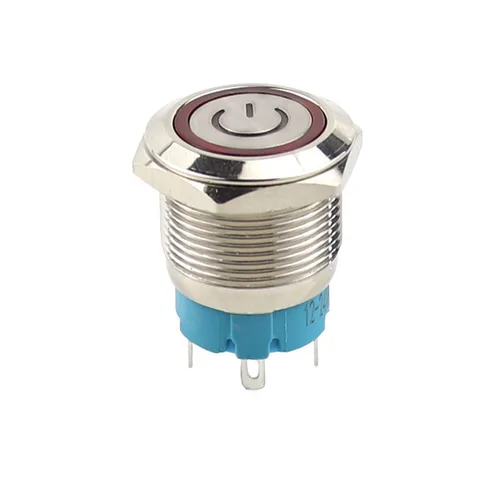 Interruptor de botón de metal con pestillo de 0.866 in y 220 V, interruptor redondo autoblocante impermeable con luz indicadora de símbolo rojo,
