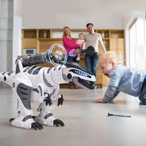 Vista 4 de Dollox Robot de dinosaurio con control remoto, interactivo, electrónico, dinosaurio, programable, robótico, dinosaurio, juguete T-Rex, con modo