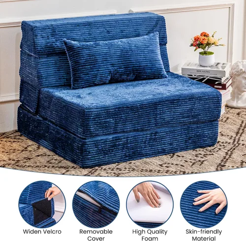 Vista 6 de Cvortll Sofá cama plegable, silla convertible con almohada, sofá plegable de espuma viscoelástica de alta densidad, sofá futón plegable para sala