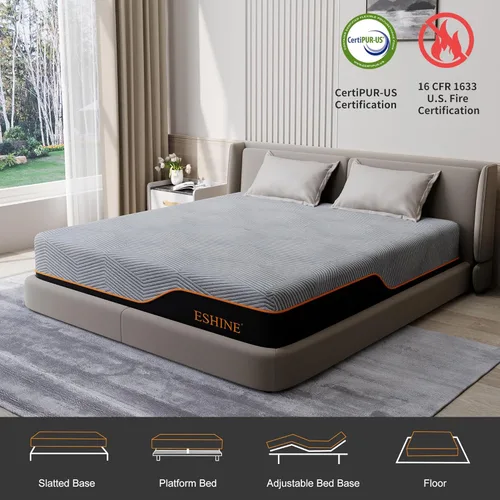 Vista 4 de ESHINE Colchón de espuma viscoelástica de 14 pulgadas en una caja para dolor de espalda y alivio de presión, certificado CertiPUR-US, color gris