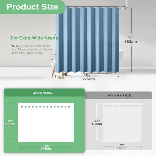 Vista 471 de Cortina de ducha de tela Dynamene verde oscuro - Cortinas de baño de tela de nido de abeja texturizadas resistentes, juego de cortinas de baño