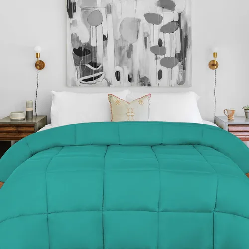 Vista 13 de Superior Edredón sólido de microfibra cepillada, ropa de cama alternativa al plumón, reversible, peso medio, esponjoso, decorativo, relleno de Azul