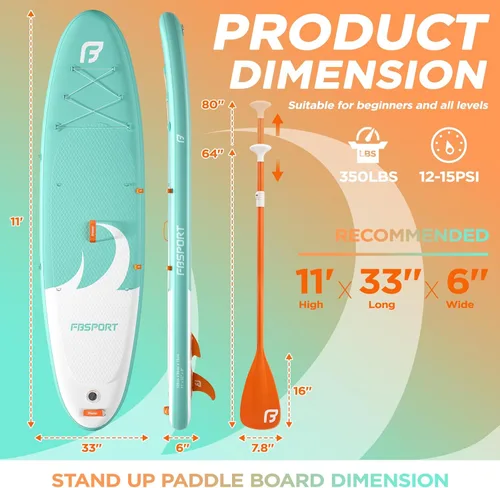 Vista 29 de FBSPORT Tabla de remo de pie prémium de 11 pies, tabla de yoga con accesorios de SUP y bolsa de transporte, amplia posición, control de surf