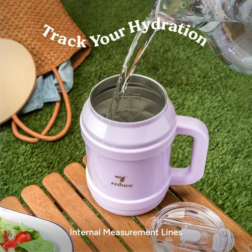 Vista 6 de REDUCE Vaso reutilizable de 1.5 litros para agua fría Asa ergonómica Aislamiento de doble pared Taza resistente para escritoriosuperficie