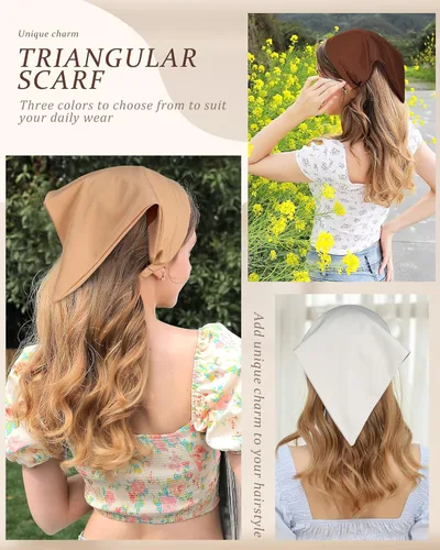 Vista 5 de HAIMEIKANG Pañuelo floral para el cabello para mujer, bandanas bohemias para mujer, pañuelo triangular, bandas para el cabello de color sólido