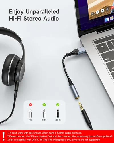 Vista 4 de Adaptador USB C a conector de auriculares de 0.138 in, ZOOAUX USB tipo C a Aux Audio Dongle Cable Hi-Fi DAC para Samsung Galaxy S22 S21 S20 Ultra