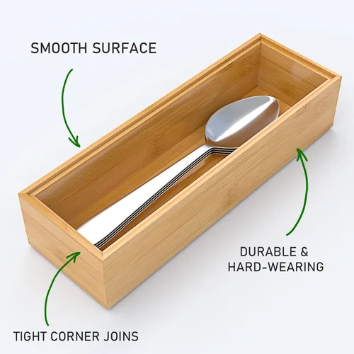 Vista 5 de VeyFey Bandeja de cubiertos para cajón, organizador apilable de bambú para cajones de cocina, 9 x 3 x 2 pulgadas, juego de 2