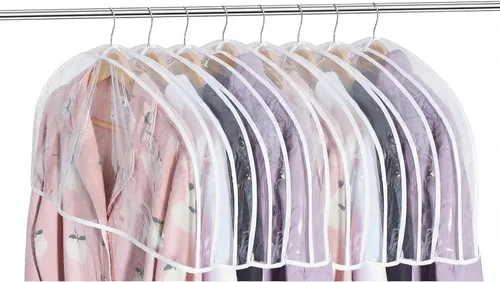 Vista 18 de Patelai 8 fundas de hombro para colgar ropa de 24 x 12 pulgadas, fundas de plástico para colgar ropa, protectores contra el polvo transpirables