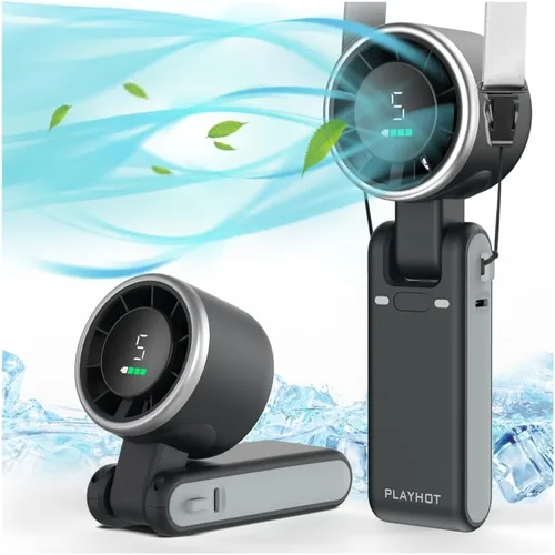 Ventilador turbo portátil de mano, de 5 velocidades, funciona con pilas, hasta 12 horas de batería, de mano 3 en 1, con refrigeración Air Turbo Tech