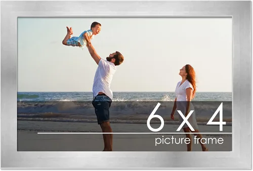 Vista 90 de Marco de madera de peltre plateado de 3 x 4 pulgadas, acrílico UV, respaldo de tablero de espuma y accesorios para colgar, marco de 3 x 4 pulgadas