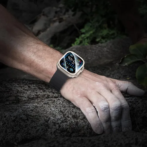 Vista 7 de YMHML Funda protectora de pantalla para Apple Watch Ultra 2 de 1.929 in, marco de aleación de titanio 2023 con vidrio templado, funda protectora