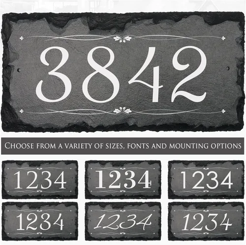 Ink - Placa de dirección de piedra pizarra personalizada, letreros de dirección para casas, letrero personalizado para casa, número de casa al aire