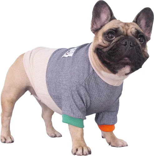 Vista 14 de iChoue - Ropa para mascotas, suéter cálido de invierno con cuello redondo para Bulldog inglés, Boston Terrier, abrigo de corduroy para clima frío