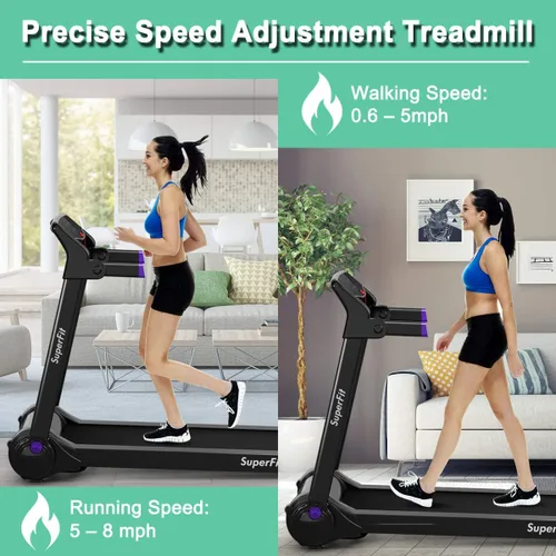Vista 6 de Cinta de correr plegable motorizada 3.0HP, cintas de correr portátiles con pantalla digital HD, altavoz de dientes azules y control de aplicación