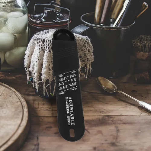 Vista 8 de Juego de cucharas medidoras deslizantes ajustables, cucharas de condimento de plástico negro para hornear y cocinar, accesorios de cocina de 2