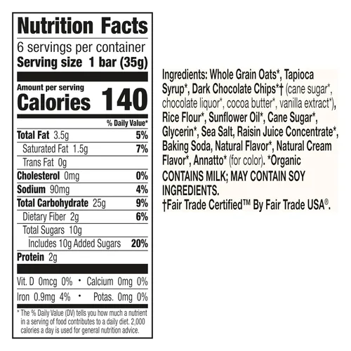 Vista 2 de Cascadian Farm Barras de Granola Masticables Orgánicas con Chispas de Chocolate, 6 Barras, 7.4 oz