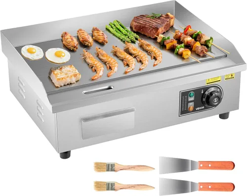 Vista 16 de VEVOR Plancha Eléctrica Comercial, Parrilla Plana de Encimera de 1700W, Plancha de Acero Inoxidable de 14 pulgadas con 2 Espátulas y 2 Cepillos