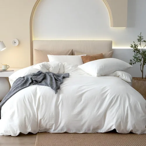 Vista 7 de JIYUAN - Juego de 3 piezas de 1 funda de edredón de algodón 100% lavado de 90x90 pulgadas (relleno no incluido) y 2 fundas de almohada, cómodo
