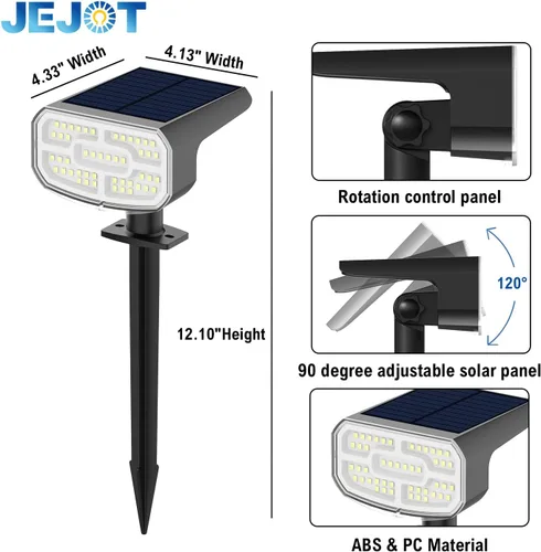 Vista 8 de Luces solares para exteriores, impermeables, IP65, encendido/apagado automático, 2700 K, 2 modos de iluminación, LED súper brillante, luces solares