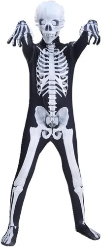 Vista 4 de Halloween Skeleton Hooded Zentai Suit Spandex Full Body Costume for Cosplay Party