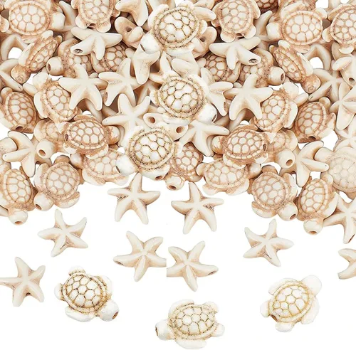 Alrededor de 120 cuentas de estrella de mar y tortuga marina sintéticas, dijes de cuentas espaciadoras de animales del océano, cuentas espaciadoras