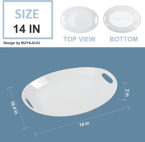 Vista 2 de Buyajuju Plato de porcelana con asas, platos para servir de 14 pulgadas para entretener, bandeja ovalada para ensalada, guiso, frutas y pasta, juego