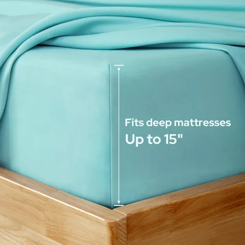 Vista 3 de HOMEIDEAS Sábanas de cama tamaño completo – Juego de 6 piezas (azul aguamarina) – Sábanas de ropa de cama de microfibra cepillada extra suave