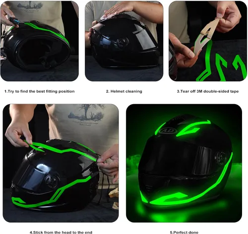 Vista 3 de Luz de casco de motocicleta, tiras de luz EL de 3 modos, tira de luz para casco con batería, kit de decoración para señal de conducción nocturna