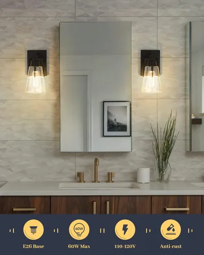 Vista 4 de EAPUDUN WLA1395-MBK - Accesorios de iluminación de baño vintage sobre espejo, 1 luz moderna luces de tocador con acabado negro, aplique de pared