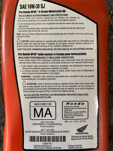 Vista 3 de Honda HP4S 10w30 - Aceite sintético para motor de 4 tiempos para ATV UTV Motocicleta PWC - 1 funda (12 cuartos de galón)