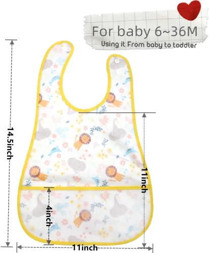 Vista 6 de Baberos para bebé impermeables, babero para niños pequeños - Babero de alimentación con bolsillo para bebé niño niña lavable 6-36M