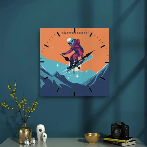 Vista 3 de Person Jumping On Snowboard Colorful Small Clock Small Clocks Battery Operated Silent Wall Clock for Bedroom Office Wall Clocks Battery Operated