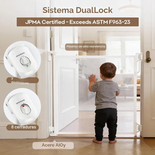 Vista 4 de SPACEANY Puerta retráctil de seguridad para bebés o puerta de malla para perros, puerta retráctil de malla portátil duradera, fácil de usar