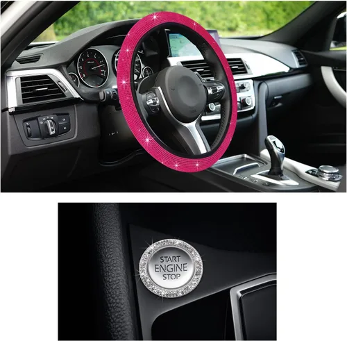 Vista 12 de Ziciner - Funda para volante de coche brillante, protector de rueda con diamantes de imitación y cristal para vehículo, accesorios decorativos