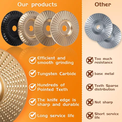 Vista 3 de BLEKOO Juego de discos de tallado de madera para amoladora angular de 4 o 4 1/2 pulgadas con eje de 5/8 pulgadas, disco de tallado de madera